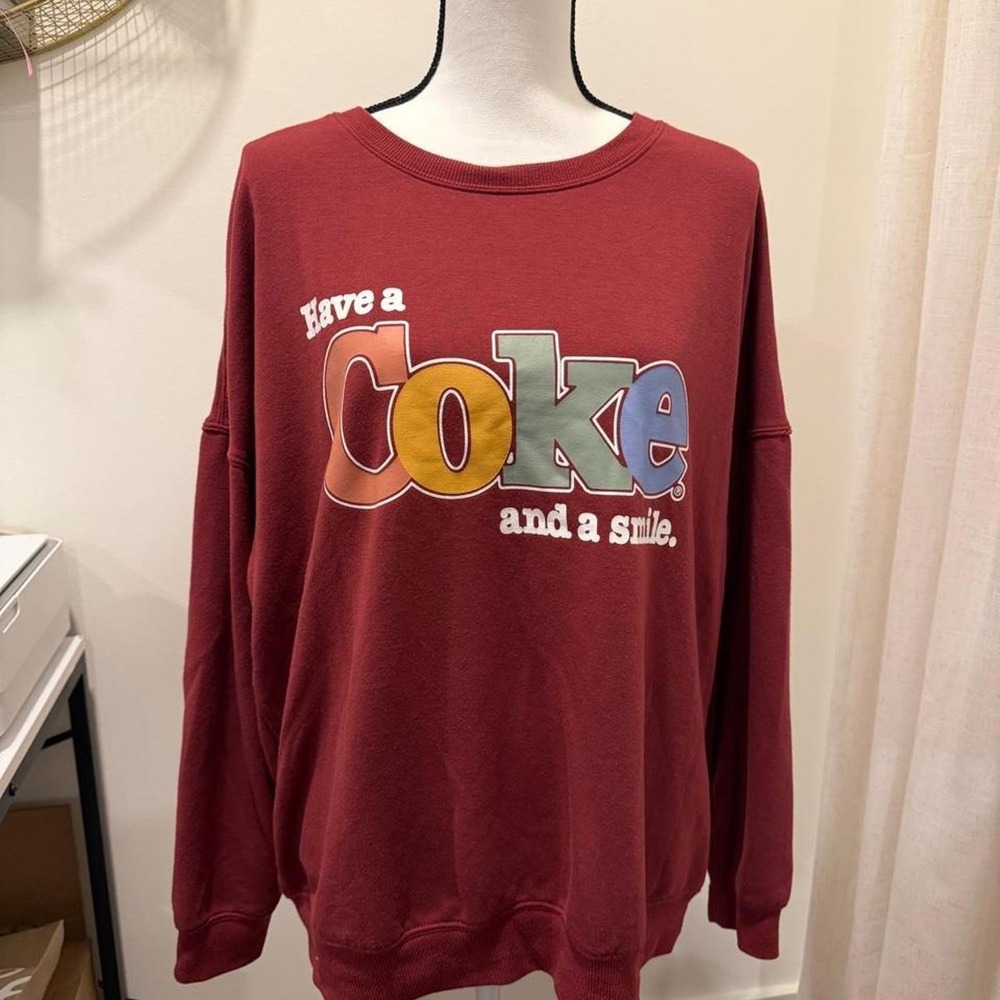 Coca-Cola Have a Coke and a Smile Graphic Sweatshirt Burgundy Red XL